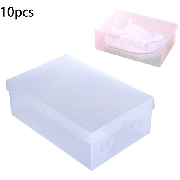 10pcs Clear Transparent Plastic Shoe Box Rangement Boîtes de chaussures Plinables Chaussures Pliant Case Boîte de chaussures Transparentes Boîtes d'organisateur T200104