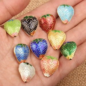 10 -stcs cloisonne email Filigraan aardbei kralen charmeren diy sieraden maken benodigdheden hangende oorbellen ketting armband accessoires