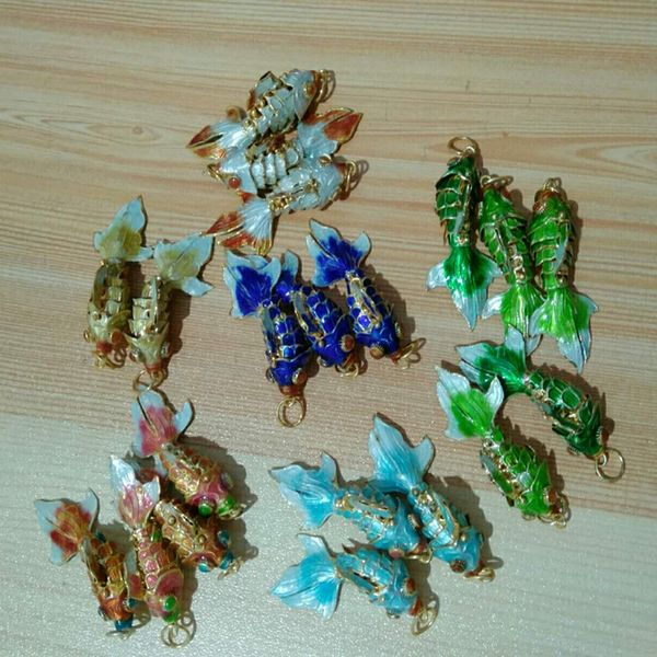 150 pièces à la main en filigrane cloisonné mignon poisson Koi breloques émail porte-clés pendentif bricolage poisson rouge fabrication de bijoux pour bracelet boucles d'oreilles collier cheville