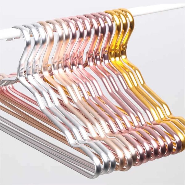 10pcs cintre rose or ménage vêtements organisateur étagère en alliage d'aluminium anti-dérapant adulte robe manteau pantalon rack 41x19cm 210702