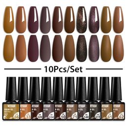 10 STKS Koffie Kleur Gel Nagellak Set Bruin Aarde Semi Permanente UV Gel Chocolade Herfst Winter Losweken Nail Art Gel Vernis 240321