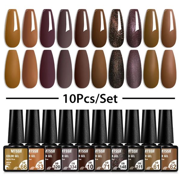 10pcs Color Color Gel Rigoux de ongles Set Terre marron semi-permanent Gel UV Chocolat d'automne Hiver Faire un gel d'art nail Vernis 240416