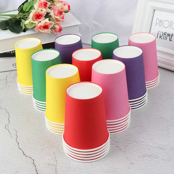 10 pièces couleur tasse jetable tasses à la main gobelets en papier maternelle bricolage matériaux faits à la main ménage café cuisine accessoires