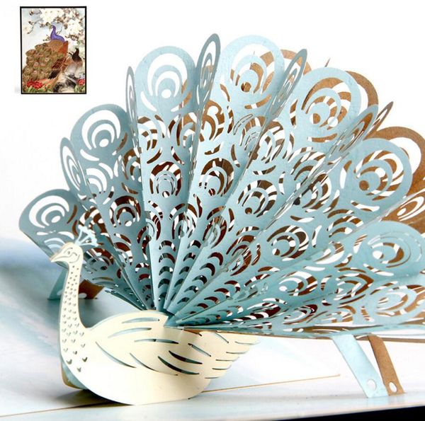 10 pcs Couleur Impression Paon À La Main Kirigami Origami 3D Pop UP Cartes De Voeux Carte D'invitation Pour Le Cadeau De Fête D'anniversaire De Mariage