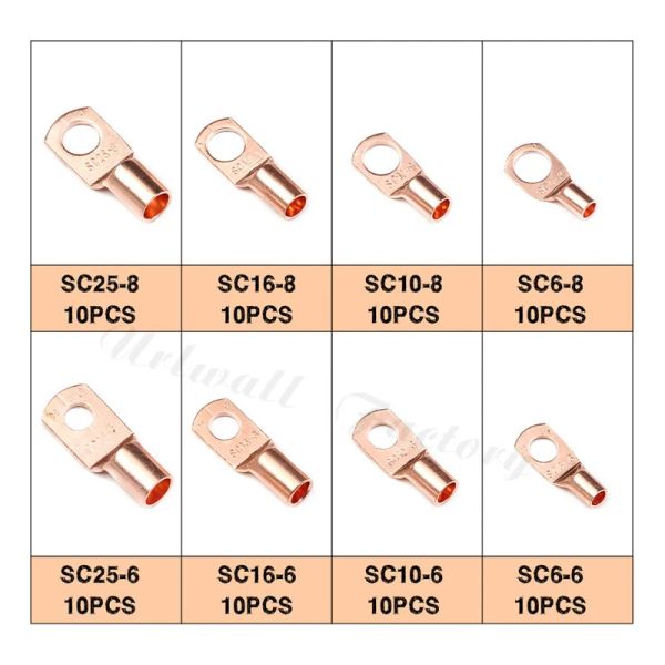 10pcs Lug de cobre anillo Cable Conector Lugs Terminales de batería Conectores de cable de alambre eléctrico SC4 SC6 SC10 SC16 SC25 SC35