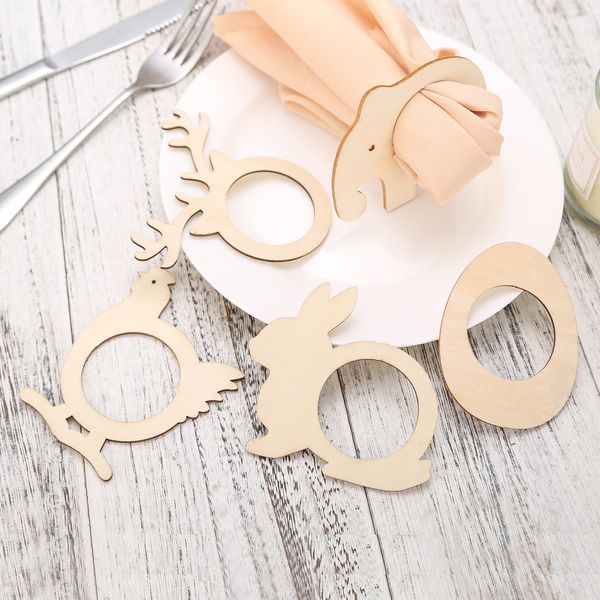 10pcs créatifs de serviette en bois naturel créatives Antlers / œuf / poule / lapin / éléphant décoration de table de mariage fourni