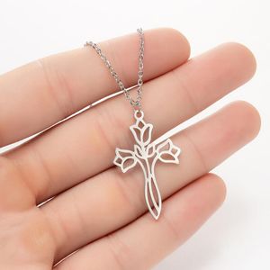 10 -stcs kruisen drie rozenbloem ketting roestvrij staal Christus Jezus religieus kruisbeeld hangers ketting choker gebedsdoop amulet voor meisje vrouwen chokers kraag