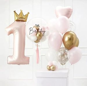 10pcs couronne numéro un an ballons en papier d'aluminium 40 Bleu à l'hélium numérique rose baby baby shower anniversaire décoration de fête globos 240509
