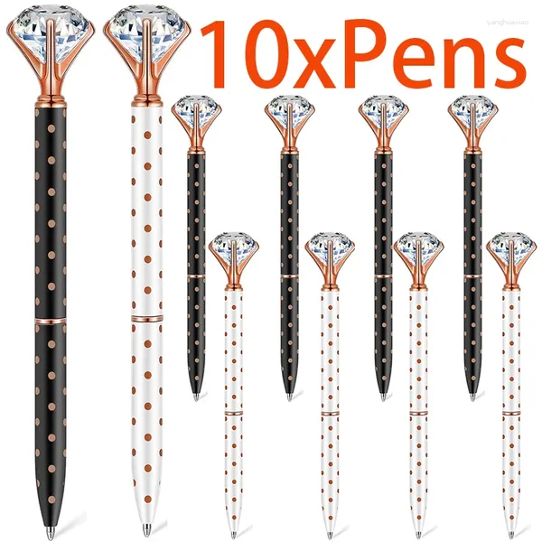 10 Uds. Bolígrafos elegantes de diamantes de cristal para niños y mujeres Bolígrafo de metal con tinta negra para escuela y oficina