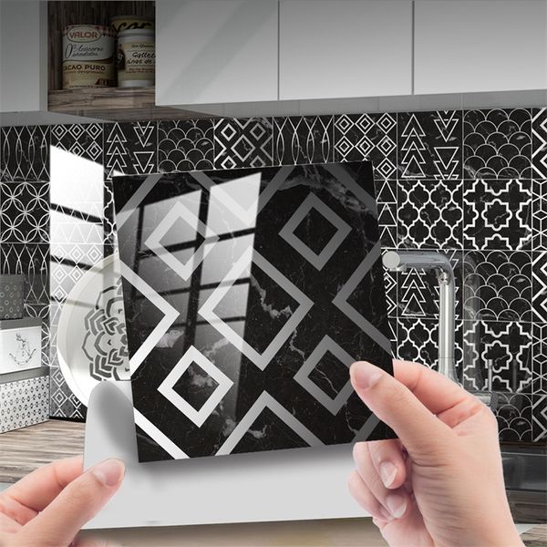 10 Uds. Pegatinas de pared de azulejos de cristal negro premium sense moderno minimalista dormitorio sala de estar cocina 220217