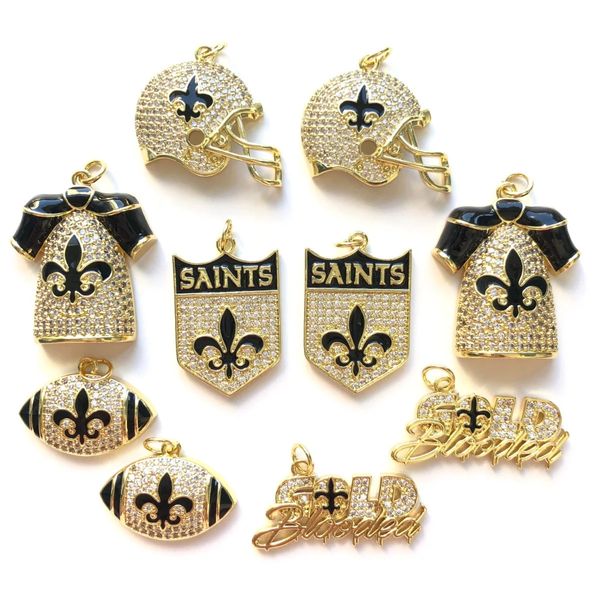 10 piezas Cubic Zirconia Pave Fleur De Lis American Football Mix Charm Exquisito paquete colgante para mujeres collar pulsera fabricación 240228