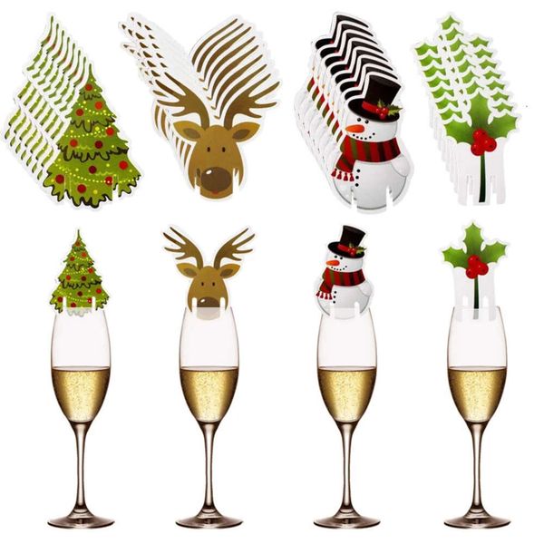 10pcs Cup Card Santa Hat Vin Verre décor Ornements Navidad Noel Nouvel An Douet Home Christmas Decorations