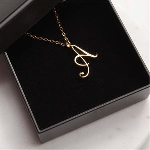 10 PCS Cursive Initiale Alphabet Lettre Majuscule Collier En Acier Inoxydable Tourbillon Anglais A J N R Nom De Luxe Mot Texte Caractère Pendentif Chaîne Colliers sans Boîte