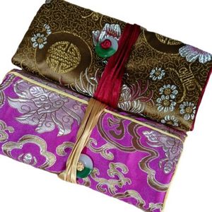 Sacs de rangement de bijoux enroulables à fermeture éclair, 10 pièces, pochette de maquillage personnalisée, sac à cordon en tissu brocart de soie chinois, pochette multi-fermeture éclair