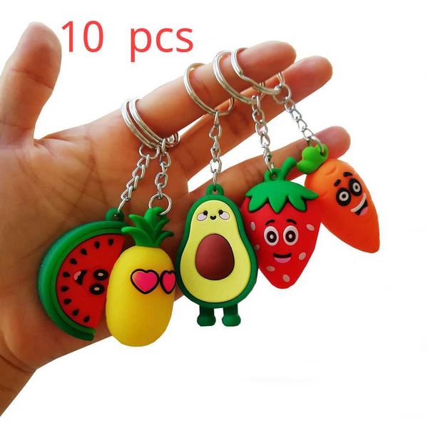 10 uds/lindo llavero de frutas de dibujos animados Pvc zanahoria piña y fresa llaveros de sandía bolso de mujer llavero colgante G1019