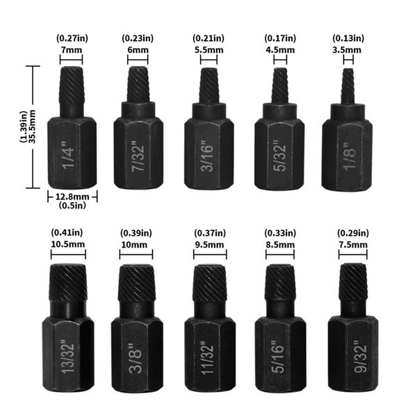 10pcs bits de forage d'extracteur à vis endommagés Définir la vis multi-spline et l'extracteur de boulon