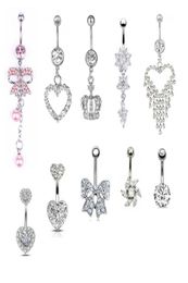 10 pièces Dangle nombril anneaux Kit à la mode en acier inoxydable nombril haltères CZ corps Piercing bijoux pour Women7031336