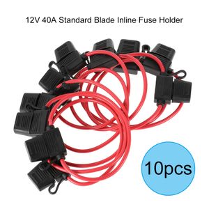 10pcs DC 12V 40A Inline Fuse Holder, Splash Proof Blade Fuse Holder for Car, Bike, etc.