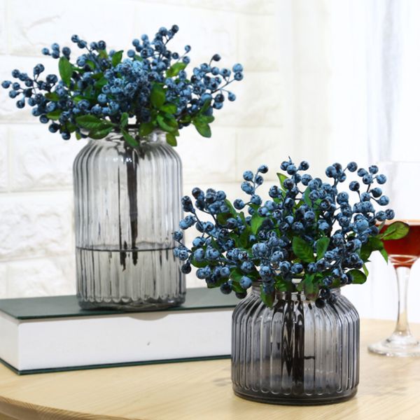 10 unids decorativo arándano fruta baya plantas de flores artificiales para la decoración del hogar de la boda azul Y200104