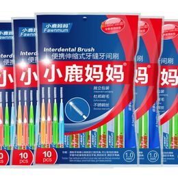 10-stand tandheelkundige orale hygiëne push-pull interdentale borstel volwassenen tandreiniging floss borstel tand pick 5 maat borstel kop 0,6 mm 1 mm