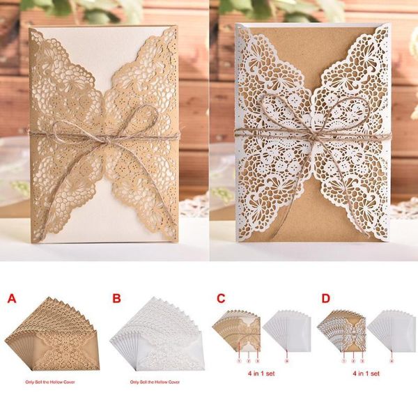 Cartes De Voeux 10pcs Conception Motif De Fleur Découpé Au Laser Dentelle Invitations De Mariage West Cowboy Personnaliser Invitation Envoyer Joint Enveloppe 101