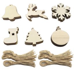 10 stks DIY houten kerst ornamenten houten kerst ornamenten hangende decoraties blanco houten schijven bulk met gaten 1517842