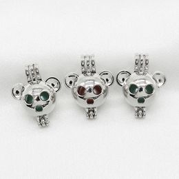 10 stks saaie zilveren schattige mini bear pearl kooi sieraden maken meda's hanger voor geurende parfum etherische olie diffuser ketting