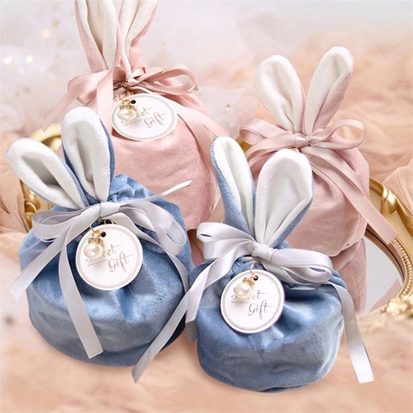 10 pcs Pâques Mignon Lapin Cadeau Emballage Sacs Velours Saint Valentin Chocolat Bonbons Sacs De Mariage Fête D'anniversaire Bijoux Organisateur 220527