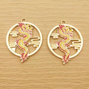 10 pièces émail chine Dragon breloque pour la fabrication de bijoux Animal boucle d'oreille pendentif collier Bracelet accessoires métal artisanat fournitures