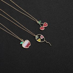 10 -sten emaille kleurrijk fruit appel ketting cartoon dierenvliegende ballon met harten ketting rode kleur kersen ketting kettingen voor vrouwen