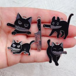10pcs esmalte halloween asesinos encanto gato para joyas que fabrican accesorios colgantes de pendientes accesorios de bricolaje materiales 240408
