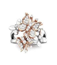 10 piezas de moda europea y americana Nuevo doble mariposa con incrustaciones anillos de circón de la fiesta de cumpleaños de mujeres Anillos de joyas de joyería Tamaño 512 G9815397