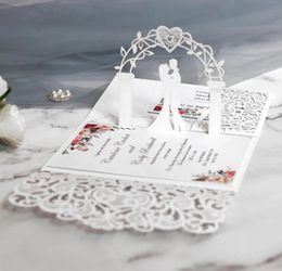 10 pièces carte d'invitation de mariage découpée au laser européenne 3D triple dentelle coeur cartes de voeux élégantes décoration de faveurs de fête de mariage 240301