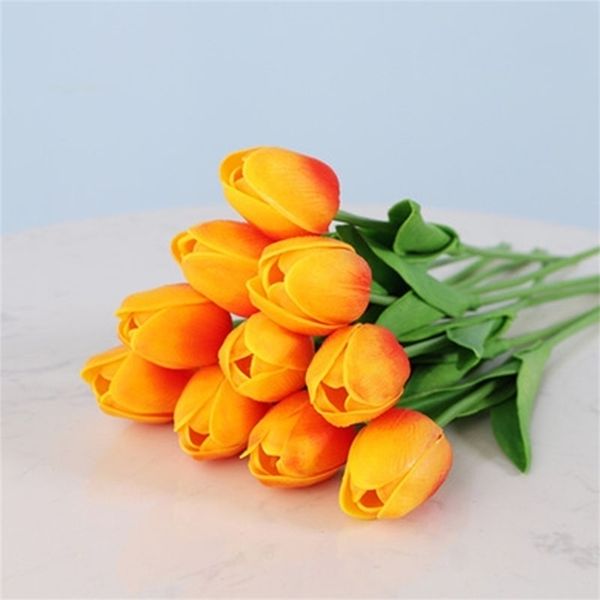 10 PCS Faux Tulipe Fleurs Artificielles Real Touch Bouquet pour La Décoration De La Maison De Haute Qualité Blanc De Mariage LJ200910