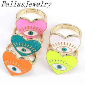 10 pièces mode coloré émaillé créatif en forme de coeur doigt or goutte à goutte huile yeux réglable anneaux ouverts