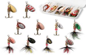 10pcs Lure de pêche Spinnerbait Bass Trout Salmon Hard Metal Spinner BAITS Kit avec tacle Boxes3013428