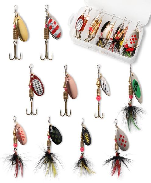 10pcs Pêcheur Lure Spinnerbait Bass Trout Saumon Metal Spinner BAITS Kit avec boîtes de plaquage5276078