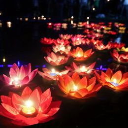 10 STKS Drijvende Water Zegen Kunstzijde Lotus Bloem Kaars Licht Multi Kleuren Wens Lantaarn Voor Bruiloft Evenement Feestartikelen