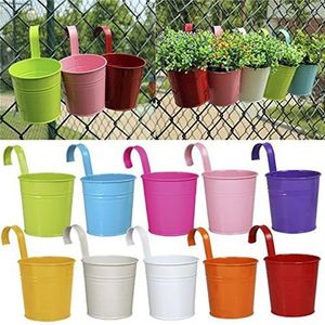 10 pièces fleur en métal suspendus Pots jardin balcon mur Vertical accrocher seau support en fer panier avec étain amovible décor à la maison T200104294Y