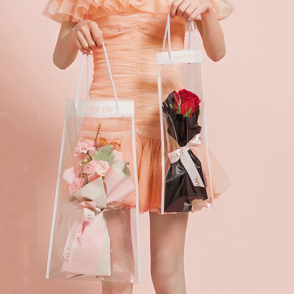 Caja de embalaje de flores de 10 Uds., bolsa de ramo de flores de PVC transparente, decoración de floristería, bolsa larga transparente, bolsa de embalaje de colocación