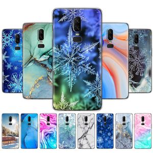 Pour OnePlus 6 étui silicone souple TPU couverture arrière de téléphone One Plus Coque de protection pare-chocs marbre flocon de neige hiver noël