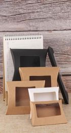 Boîte d'oreiller cadeau 10pcs Boîte d'oreiller Mutsize DIY Blank Paper BrownwhiteBlack avec fenêtre PVC claire Kraft6580641