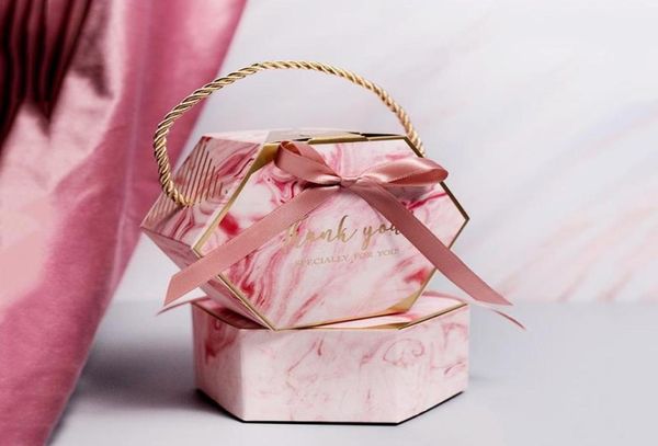 10pcs Gift Wrap New Creative Pinkgray Marble Texture Box Box Boîtes-cadeaux en papier avec rubans sacs portables poignées5058999