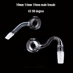 10pcs Tubo de queimador de óleo de vidro Tubos de fumo 45 90 graus 10mm 14mm 18mm Masculino Feminino para Rig Water Bubbler Bong Adaptador Oil Nail Forma dobrada Banger Nails Hookah Acessórios