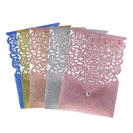 10 -stcs glitter papier uitnodigingen kanten diamant aangepaste zak wenskaart verjaardag mariage bruiloft voorkeur decoratie 220711