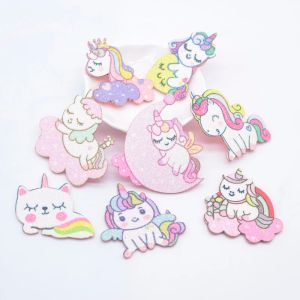 10pcs paillettes à imprimé appliques dessert Cat Unicorn pour bricolage Crafts Cake Topper Headwear Clips Hair Accessoires de décoration de nœud