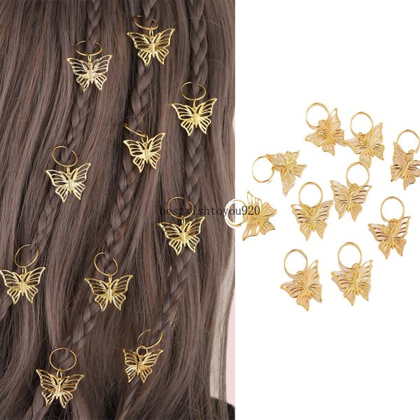 10pcs Gold Color métal papillon tresse dread dreadlock hambes de cheveux pour femmes poignets couches casse-tête accessoires de bijoux bricolage