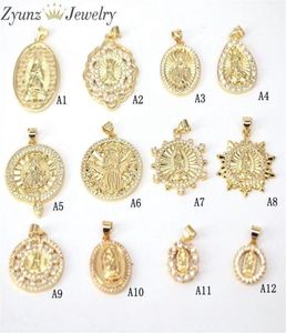 10 stks goud kleur micro pave cz maagd Maria Jezus charms hanger bevindingen sieraden 0927235F2265088