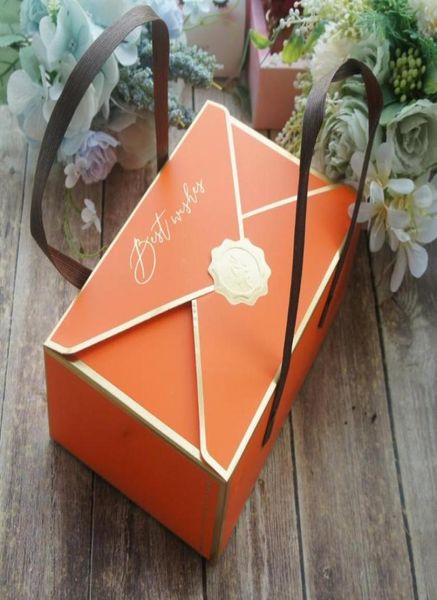 Caja de papel de envoltura de deseos de color naranja de 10 piezas para el envasado de regalos de regalos de macarrones con chocolate con dulces.