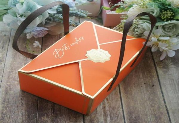 Caja de papel de envoltura de deseos de color naranja de 10 piezas para caramelo para galletas con macarrones con chocolate.